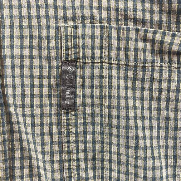 Columbia Shirt Adult Large Gren Tan Plaid Long Sleeve Button Up Hiking Mens Logo - Picture 6 of 10
